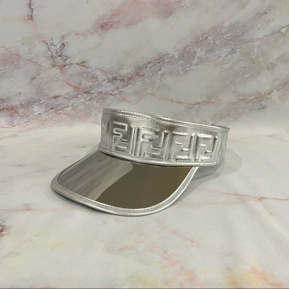 Fendi Prints On Metallic Leather Visor Hat